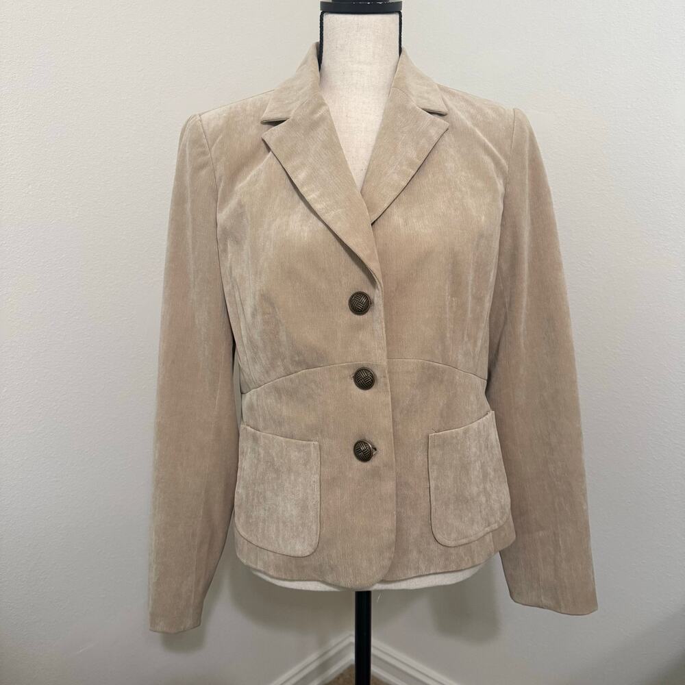 Dressbarn Beige Tan Corduroy Blazer Pockets Jacket Womens Medium EUC